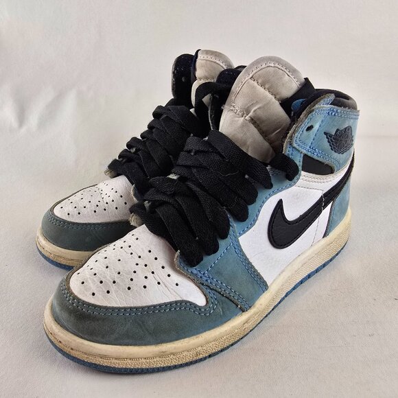 Nike Air Jordan 1 Retro High Shoes Kids 12C White Blue Black Sneaker University - Picture 5 of 12